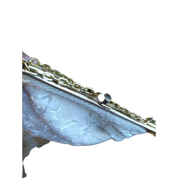 Vintage White Beaded Bridal Purse Bag Gold Tone Hardware - Picture 7 of 9